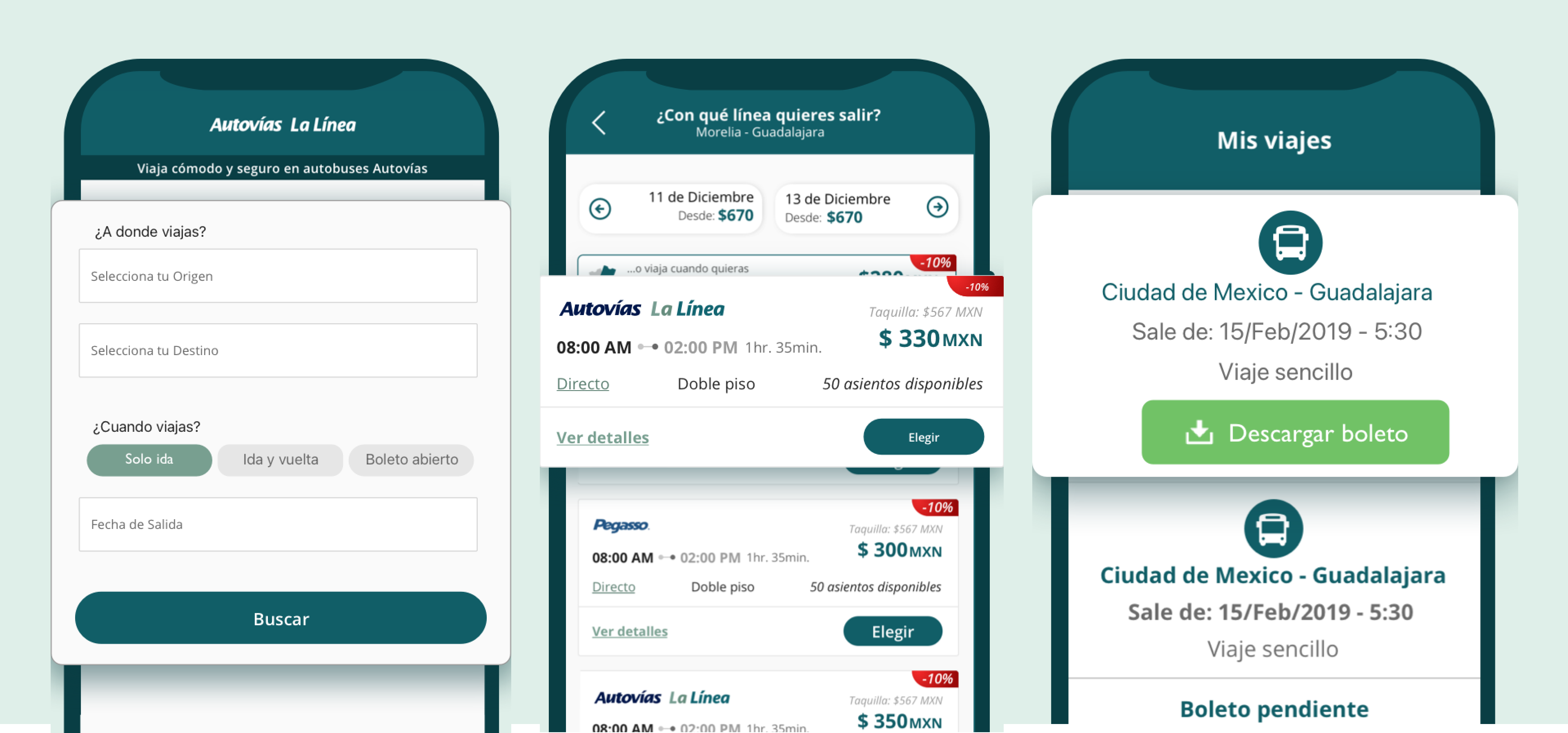 GHO Autovias implemented app screens