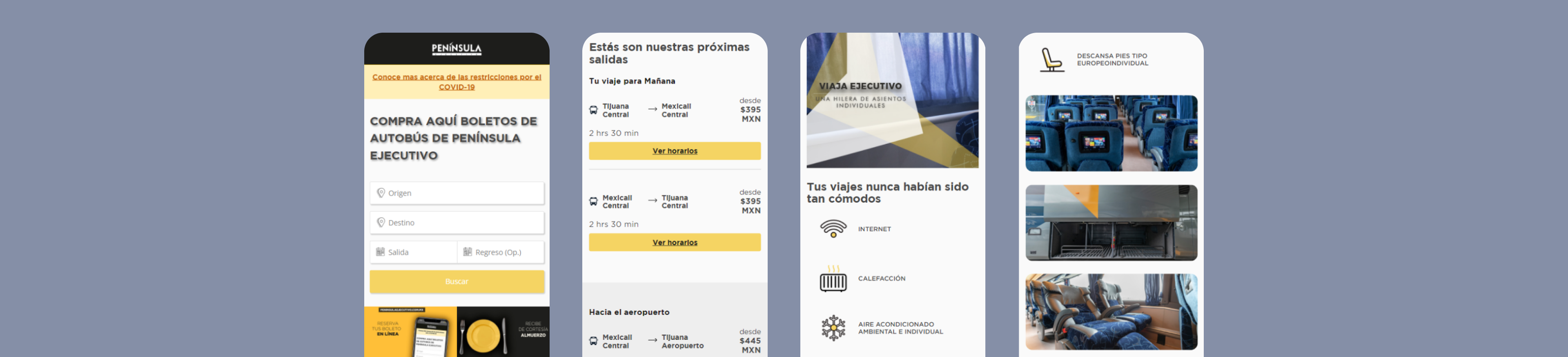 Peninsula Ejecutivo mobile screens