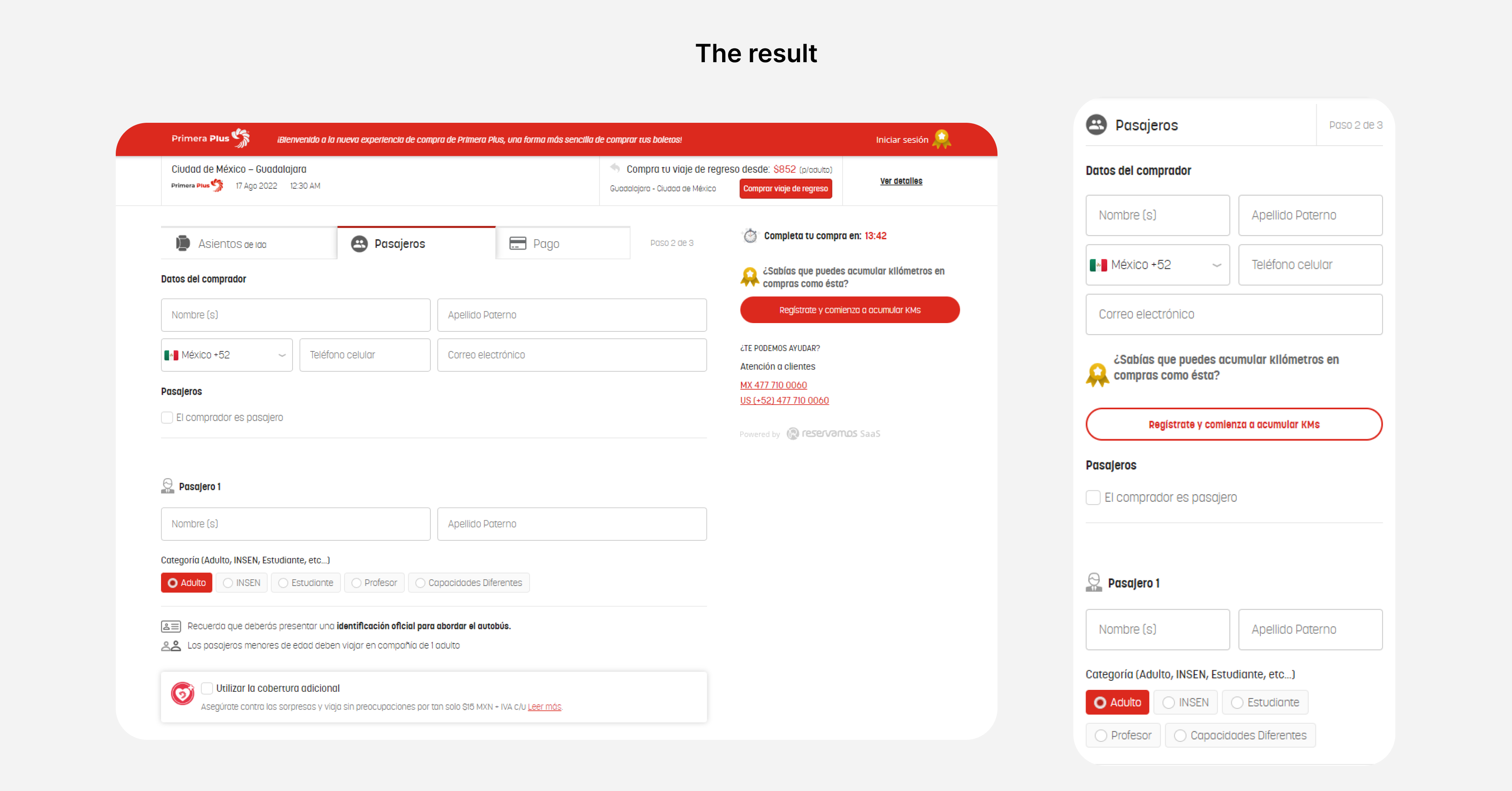 Primera Plus redesigned fare selection